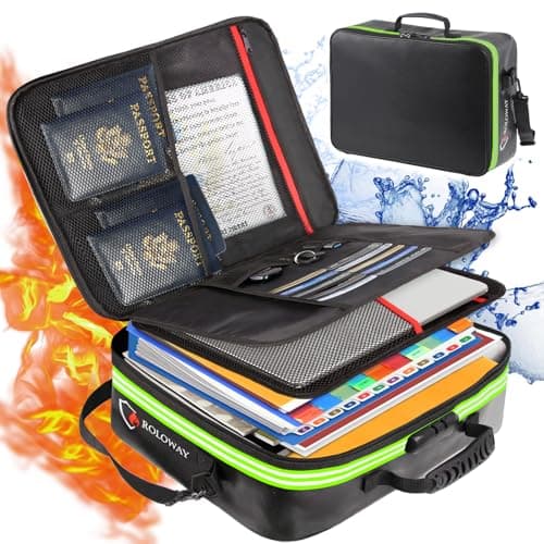 ROLOWAY Fireproof Document Bag with Lock & Reflective Strip (17 x 11.8 x 5 inch), Important Document Storage Bag with Multi-Layer File Organizers (Black)
