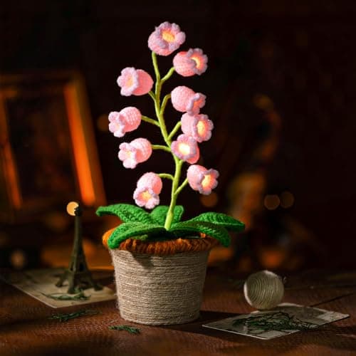 ANZRLE Lily of the Valley Crochet Flower Lamp Handmade Cordless Night Light with Touch Control 6 Colors Warm LED Table Lamp Birthday Gifts for Women Cozy Bedroom Home Decor