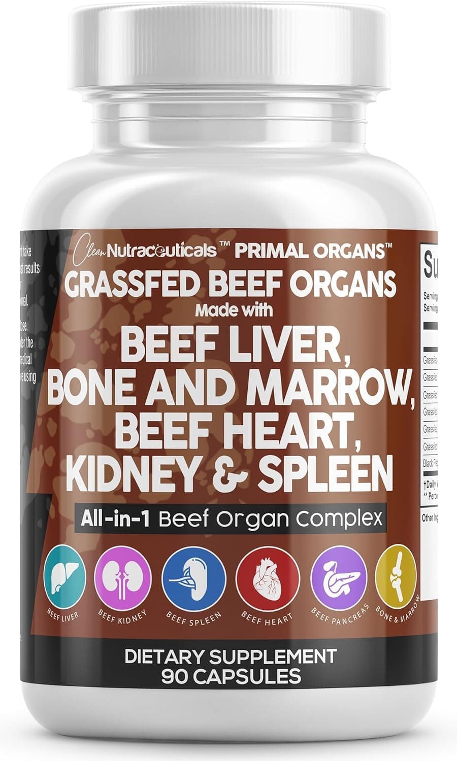 Clean Nutraceuticals Grass Fed Beef Liver Capsules Premium Quality Supplement Packed with Desiccated Beef Heart Spleen Pancreas Plus Bone Marrow Dao Enzyme Pills