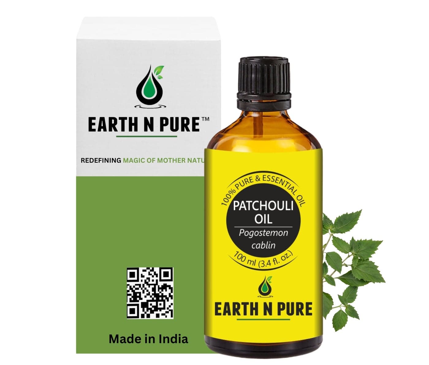 Earth N Pure Patchouli Essential Oil 100% Pure & Natural | Patchouli Oil for Diffuser, Aromatherapy, Skin Care, Hair Care & Perfume Making | Deep Earthy Fragrance for Relaxation | Undiluted Therapeutic Grade – 100ml