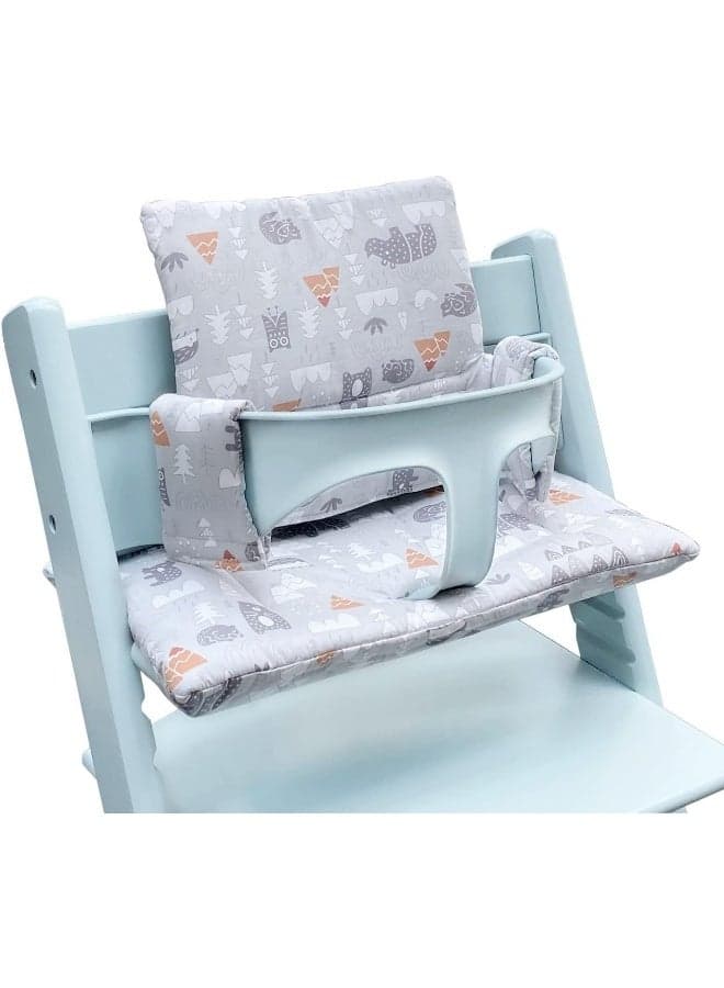 ZARPMA Highchair Cushion Compatible with Stokke Tripp Trapp Chair Insert Cotton Fabric Cover Filled with Cotton Padding (Grey Forest)