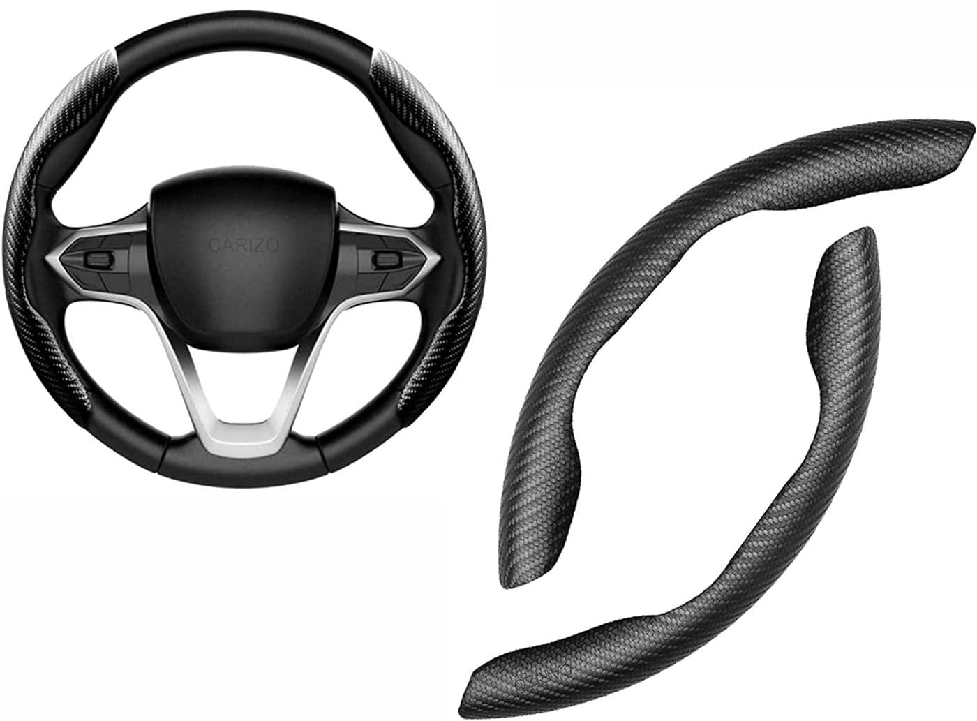 CARIZO Carbon Fiber Black Pattern Steering Wheel Cover, Men's and Women's Safe and Non-Slip Car Accessory Compatible with BYD ATTO 3 (2023)