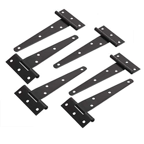 TamBee Light Duty T Strap Hinge Barn Door Hinges - Black, Iron, Rustproof for Wood Shed Door, Barn Door, Cabinet Door and Fences Yard Door 5 Inch 6 Pcs