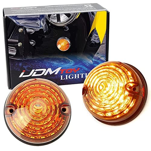 iJDMTOY 12V 70mm Round Dome Shape Flush Mount Amber Lens Amber Yellow LED Side Markers/Turn Signal/Reverse Backup Lamps, Compatible With Classic 50s 60s Car Caravan Truck Motorcycle, etc