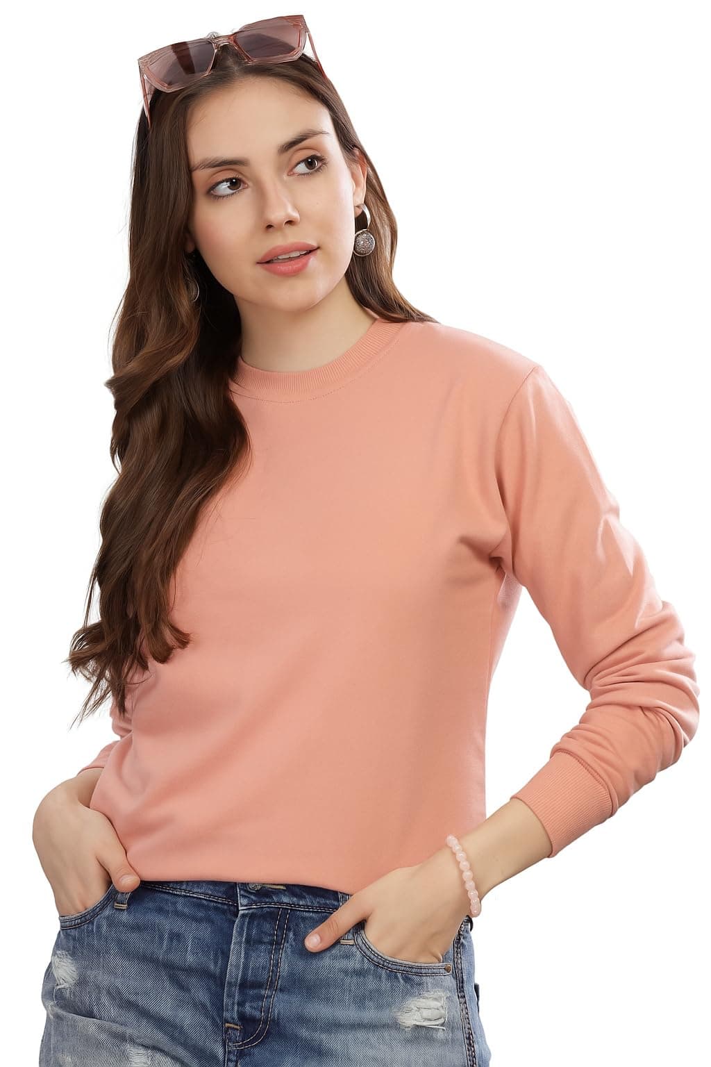 FALTU.CO Sweatshirt for Women Winter Wear Full Sleeve Stylish and Cozy Regular Fit, Solid, Outdoor, Gym, Travel & Everyday Wear | Peach |