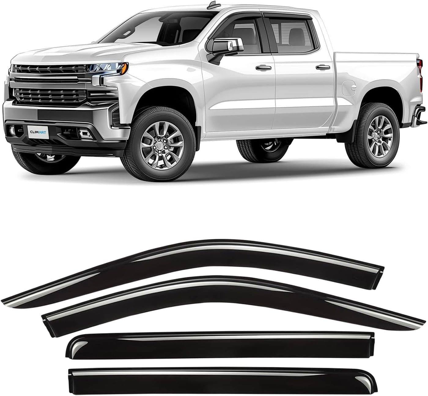 CLIM ART Durable Rain Guards for Chevrolet Silverado/GMC Sierra 1500 2019-2023 Crew Cab - 4pcs