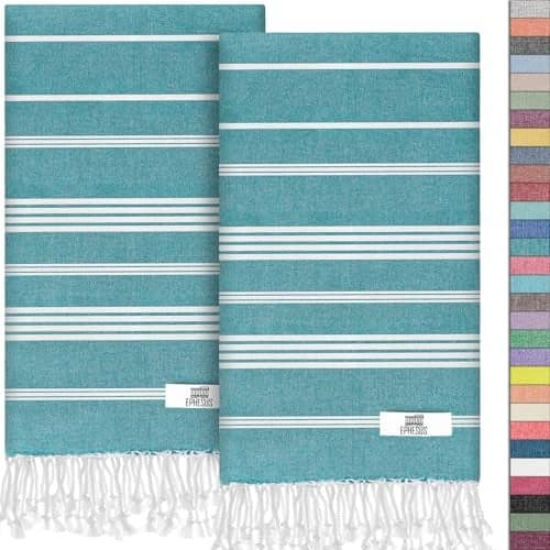 EPHESUS TOWELS Turkish Hand Towels - Set of 2 | 18" x 30" Decorative Boho Guest Bath Towel for Bathroom, Kitchen, Face, Hair, Tea, Dishcloth (Sultan, Oil Green)
