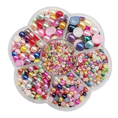 Chenkou Craft Random 1900pcs Assorted 7 Sizes34567810mm Imitation Half Pearl Flatback Bead Gem Scrapbook Craft DIY Loose Beads Plastic Box MultiColor