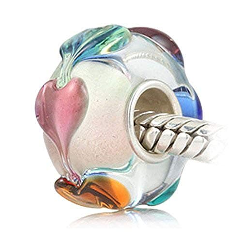 LAMOONY Lampwork Murano Charm 925 Sterling Silver Glass Bead Flower Pendant Leaf for DIY Charms Bracelet
