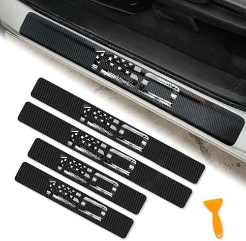 OYXZPUP 4Pcs Carbon Fiber Car Door Sill Protector Scratch Resistant Waterproof Door Entry Guard fit for Ford F150 Accessories America Flag Gray
