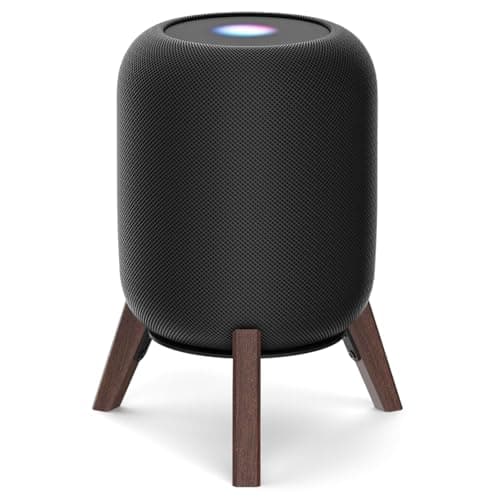 Yibracki Table Wood Stand for HomePod 2nd Gen Speaker with Dust-Proof Cover, Anti-Slip Wooden Desktop Speaker Stand Compatible with Homepod 2 Wood Tripod Holder with Sturdy Metal Frame, Black