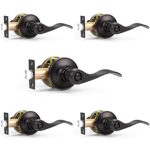Probrico Oil Rubbed Bronze Wave Privacy Door Levers Bed Bath Door Handles Keyless Interior Door Leversets,Left/Right Handed,5 Pack