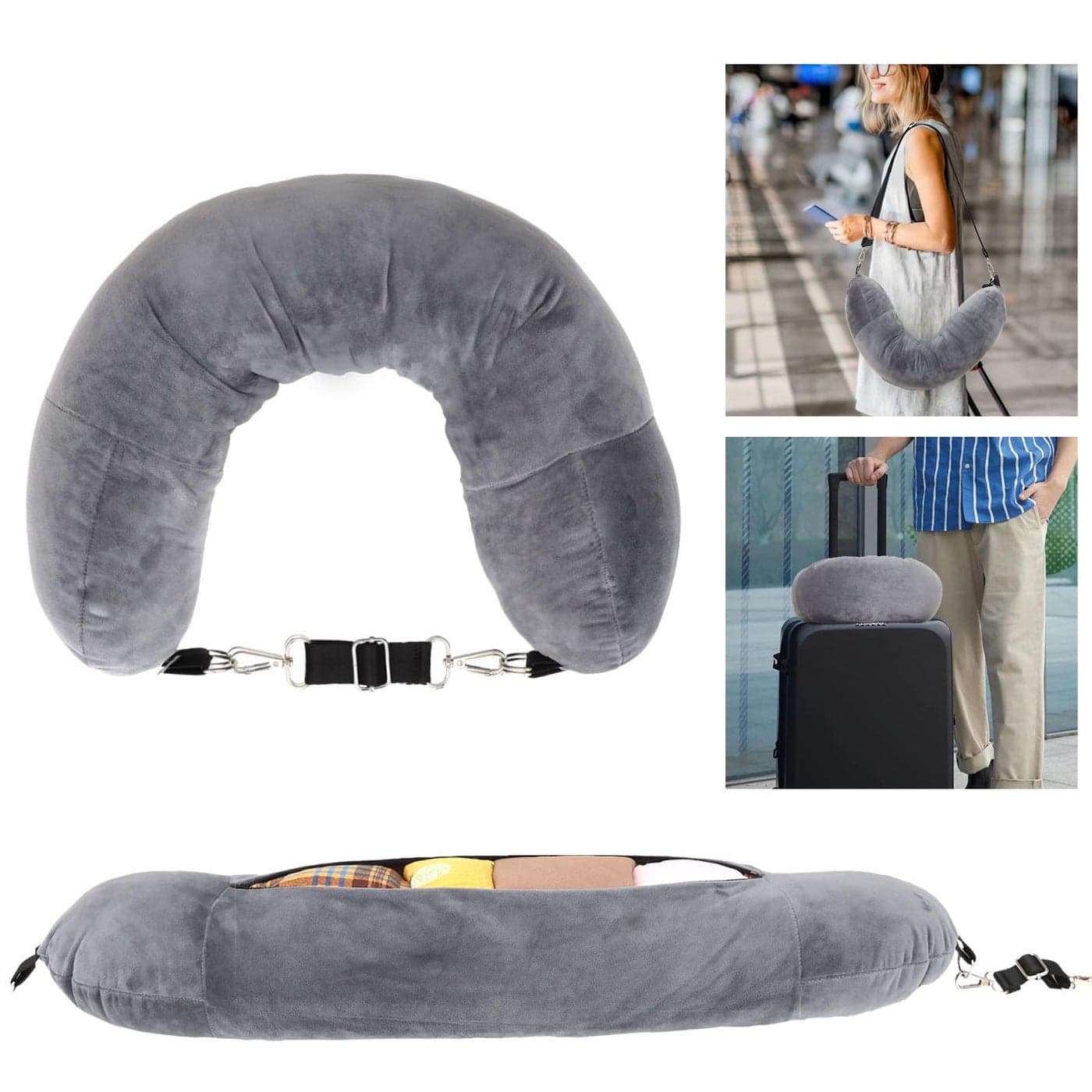 SMEKLYN Stuffable Neck Pillow for Travel Travel Pillow Stuffable with ClothesFillable Travel Pillow Storage Bag Packable Clothing Travel Neck Pillowcase for Airplane Pillow Cover with Storage