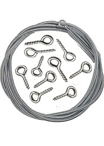 Standard Curtain Spring Wire 1Meters Aluminium Window Cord KIT ZINC Polished Spring Wire with 10 Hooks and Eyes Silver1meter