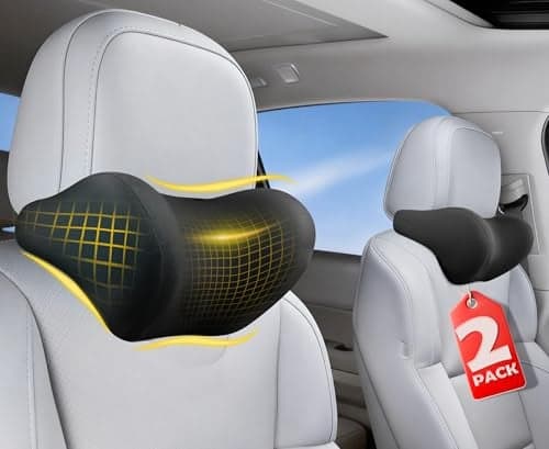 2Pack Car Neck Pillow Ergonomic Memory Foam Car Headrest Pillow Neck Support Pillow for Long Drives Headrest Support Cushion for Pain Relief Universal Fit for Cars SUVs Trucks Black