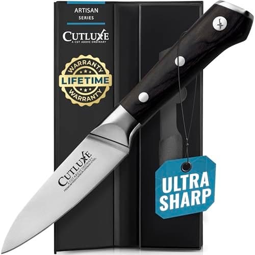 Cutluxe Paring Knife, 3.5" Small Kitchen Peeling Knife with Razor Sharp Blade – High Carbon German Steel, Full Tang, Ergonomic Handle Design – Artisan Series