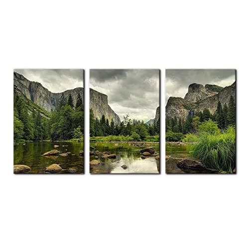 Yosemite National Park Canvas Wall Art Decor 3 Pieces Landscape Wall Art Clear Water Lake Mountain Pictures Painting Prints on Canvas Modern Decoration Stretched Framed Ready to Hang 16x24x3 Panel