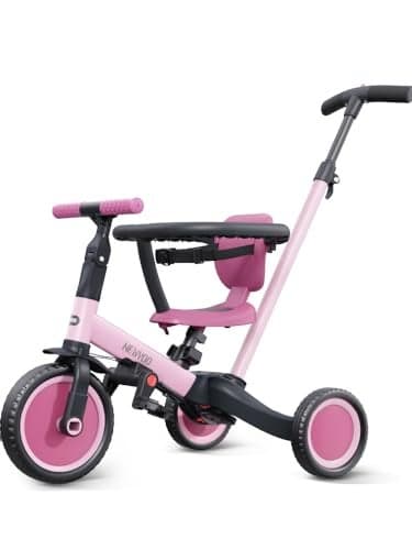 newyoo Tricycle for Toddlers 13 Toddler Bike 5 in 1 Trike with Push Handle Christmas and Birthday Gift and Toy for Girls Convert to Baby Balance Bike Pink TR008