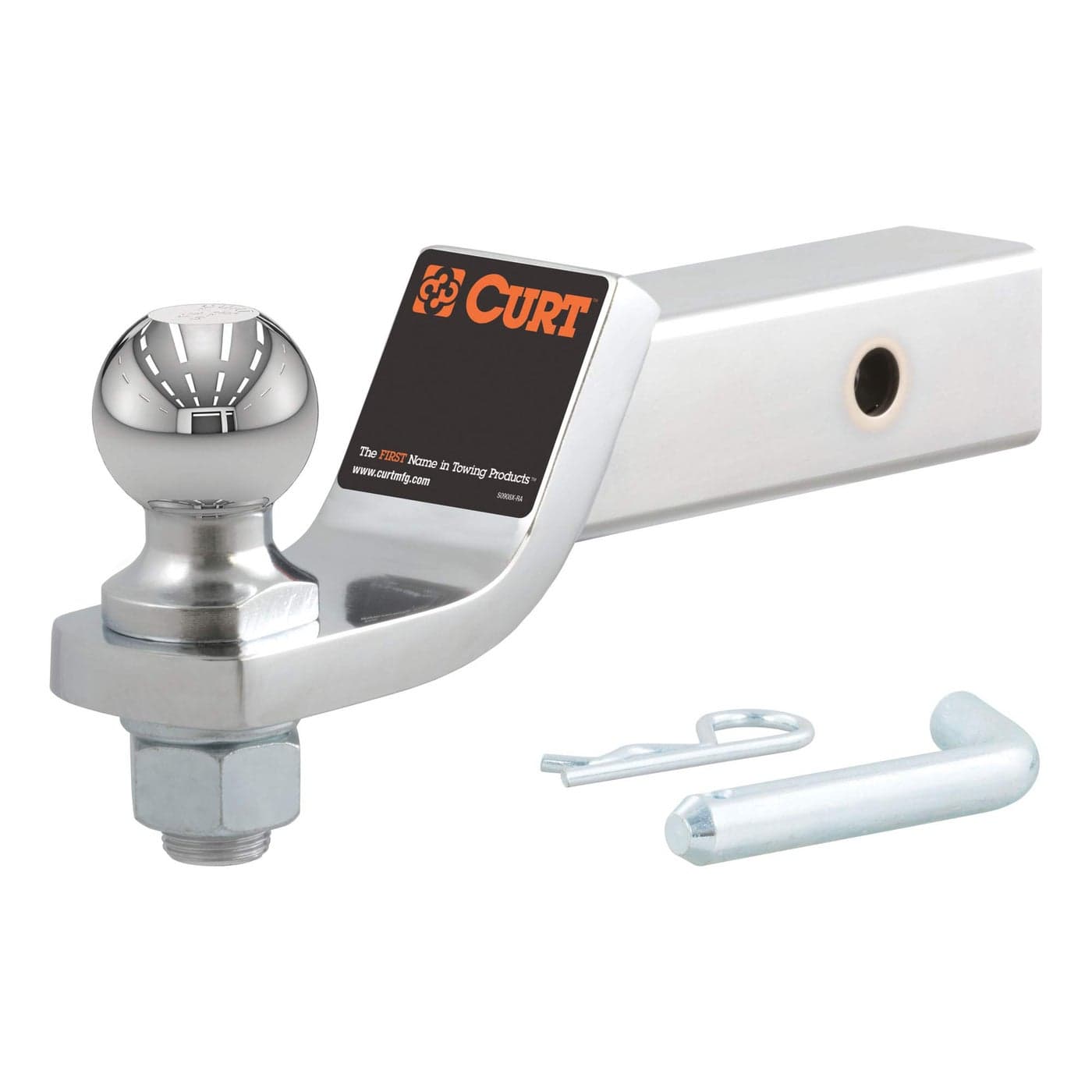 CURT 45295 Chrome Trailer Hitch Mount with 2Inch Ball Pin Fits 2In Receiver 7500 lbs 2 Drop