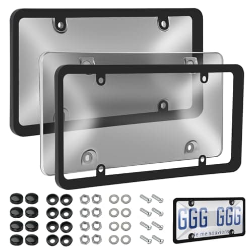 2 Pack License Plate Frames with Clear Protective Shields, Universal Car Front & Rear Plate Protector Set with Screws & Caps, Anti-Rust Plastic License Plate Holders for Most Vehicles