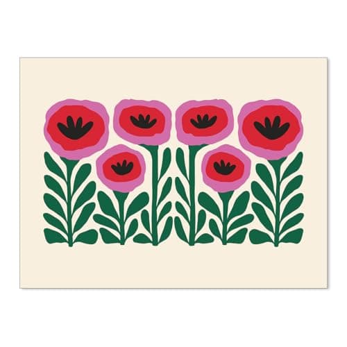 Heltrappe Pink and Green Flower Poster Vintage Nature Abstract Botanical Wall Art Poppies Canvas Prints for Gallery Living Room Wall Decor 12X16 inch Unframed