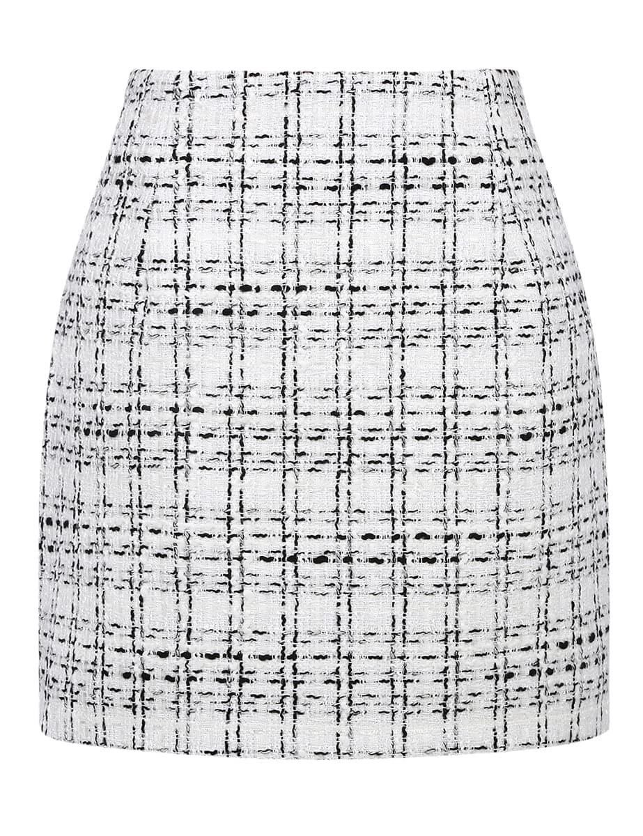 IDEALSANXUN White Skirt Mini Skirt for Women Fall Winter Outfits Clothes Cute Ladies Fashion Pencil Wool Tweed Black and White Skirt White XL
