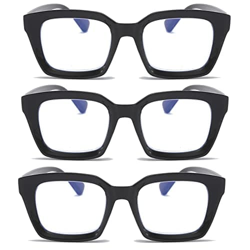 DXYXYO Reading Glasses 20 Women Blue Light Blocking Mens Oversized Rectangle Computer Readers 3 Pack Black Retro Fashion Oprah Style Square