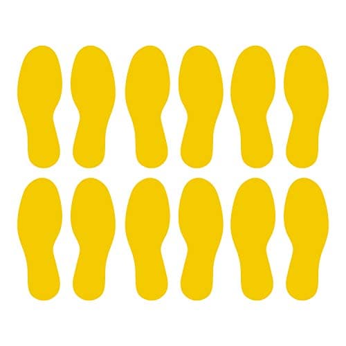 LiteMark Floor Vinyl Decals Footprint Stickers – line up Stickers for Classroom Floor, Offices, Dance, Events – Durable Gloss Finish Spot Markers, Yellow, 9 Inch, Pack of 12 Pcs (6 Pairs)