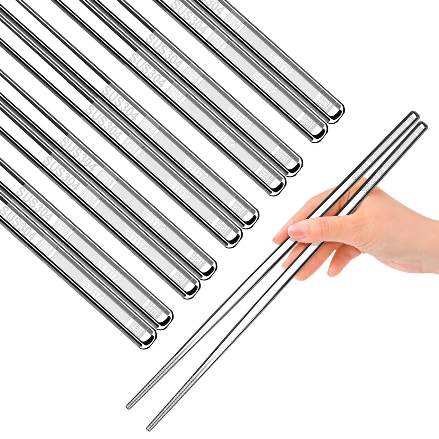 Premium Stainless Steel Metal Chopsticks Reusable Silver Chopsticks Dishwasher Safe Square Lightweight NonSlip Chop Sticks Easy to Use for Home Kitchen Hotel Restaurant Stainless steel 87