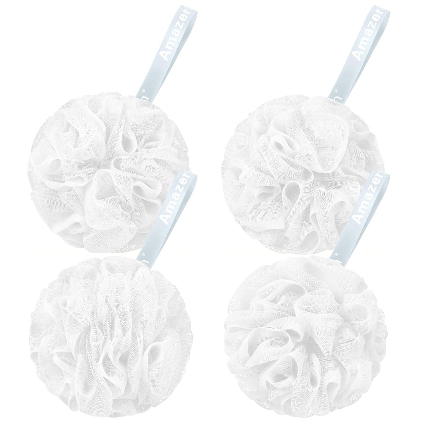 AmazerBath Loofah Sponge 75g/Piece, Exfoliating Bath Sponge Body Scrubber - Loofa Set of 4 - Snow White, Large