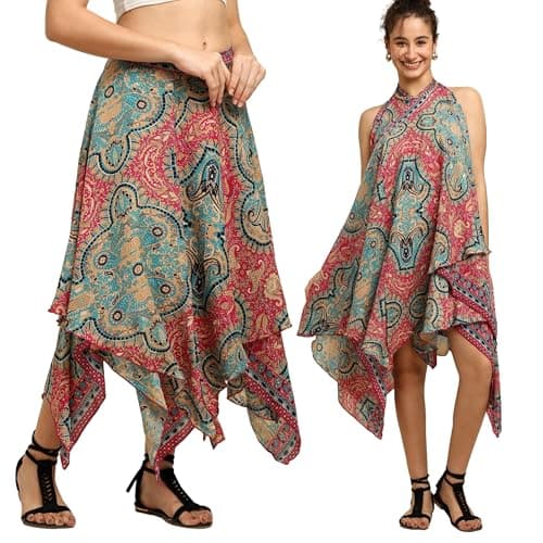 KE KANHA EXPORTS Wrap Skirt|Wrap Dress for Women|Wrap-Around Skirt for Women|Beachwear|Floral Paisley Print Multi Wear Skirt to Dress|Multicolor|Easily fits XS to XXL|Fits 24 Inch to 38 Inch