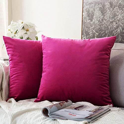 Khooti Velvet Cushion Cover, 32 x 32 Inches | Pink | Pack of 2 | Solid Plain Soft & Smooth, Decorative Cushion Covers for Living Room, Bedroom, Couches, Chairs, Sofas, Beds & Home Decor