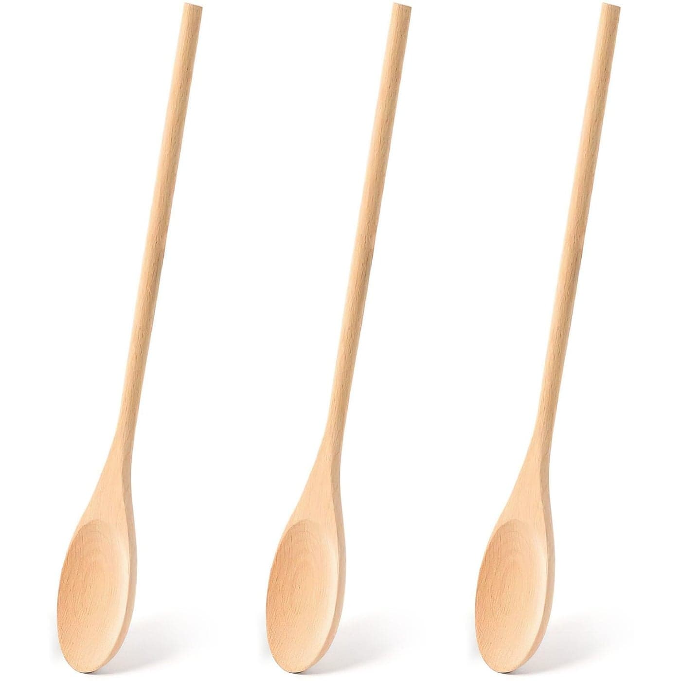 HANSGO 3PCS 12 Inch Long Wooden Spoons, Long Handle Wooden Cooking Mixing Oval Spoons Tasting Spoons Large Cooking Spoons
