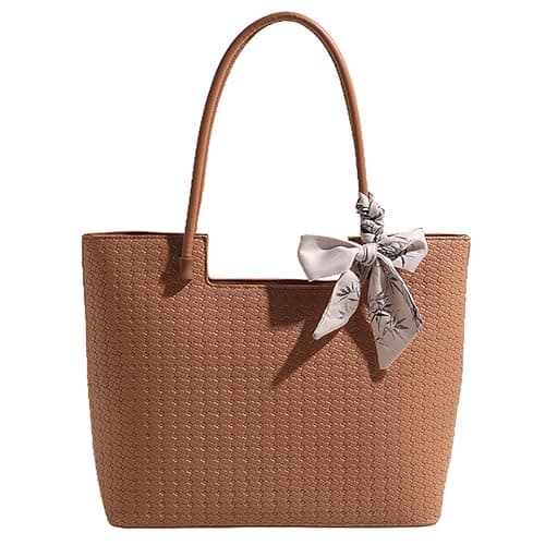 SIBY Checkered Design Top Handle Shoulder Bags for Women's with Bow Ribbon (Khaki)