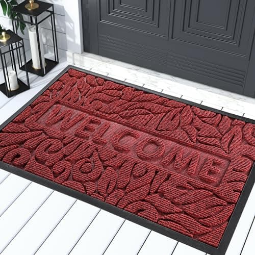 Yimobra Welcome Mat Outdoor Indoor 295x17 Waterproof Door Mat Outside Entrance AllWeather Non Slip Doormat LowProfile Front Door Mat Porch and Patio Entryway Mat Wine Red