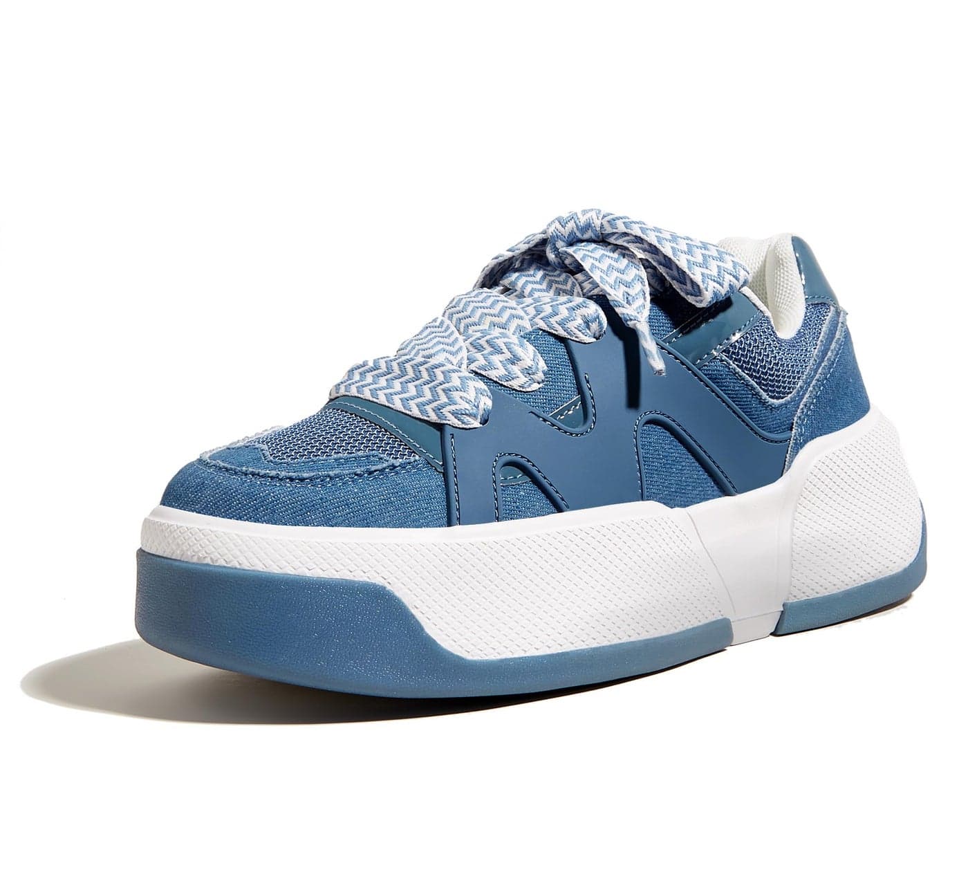 LUCKY STEP Womens Platform Fashion Sneakers Lace up Casual Faux Leather Comfortable Thick Sole Tennis Walking Shoes Denim Blue6 BM US