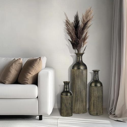 Sziqiqi Tall Vases Floor Standing: Extra Large Floor Vases for Living Room 27/20/16in - Metal Tall Floor Vase for Pampas Grass - Modern Giant Floor Standing Vase for Bedroom Office Corner