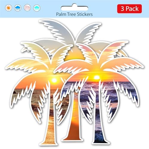 United by Color Palm Tree Stickers 3 Pack Waterproof UV Resistant Strong Adhesive Beach Stickers Both Indoor Outdoor Use for Car Truck Laptop Water Bottle Tumbler Notebook