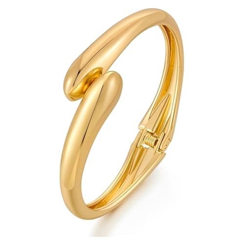 Zibuyu® Gold Bangle Bracelets for Women & Teens, Trendy Chunky Adjustable Twist Cuff, Modern Circular Design, Durable Gold Plated, 21CM, Gift Jewelry for Birthday, Wedding, Festivals, Gold