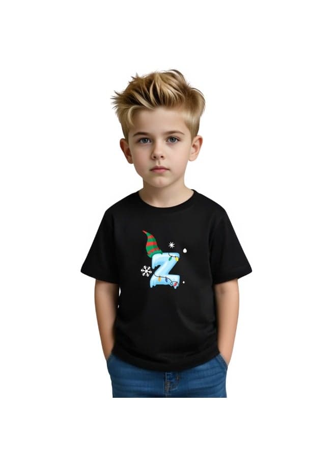 Christmas Initial Letter Printed Kids T-Shirts For Boys-Fun And Festive Holiday Gift For Your Little Guy-Gifts For Friends And Family Printed Round Neck T-Shirts For Kids