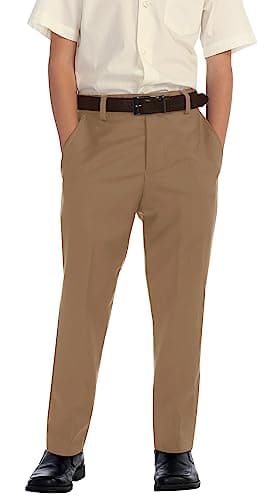 Gioberti Boys Flat Front Dress Pants, Khaki, 16