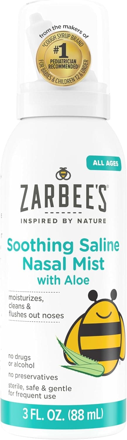 Zarbees Soothing Saline Nasal Mist with Aloe Saline Spray for All Ages Works Quickly to Clear Out Moisturize Noses Mist Loosens Mucus Clears Nasal Passageways DrugFree 3 fl Oz