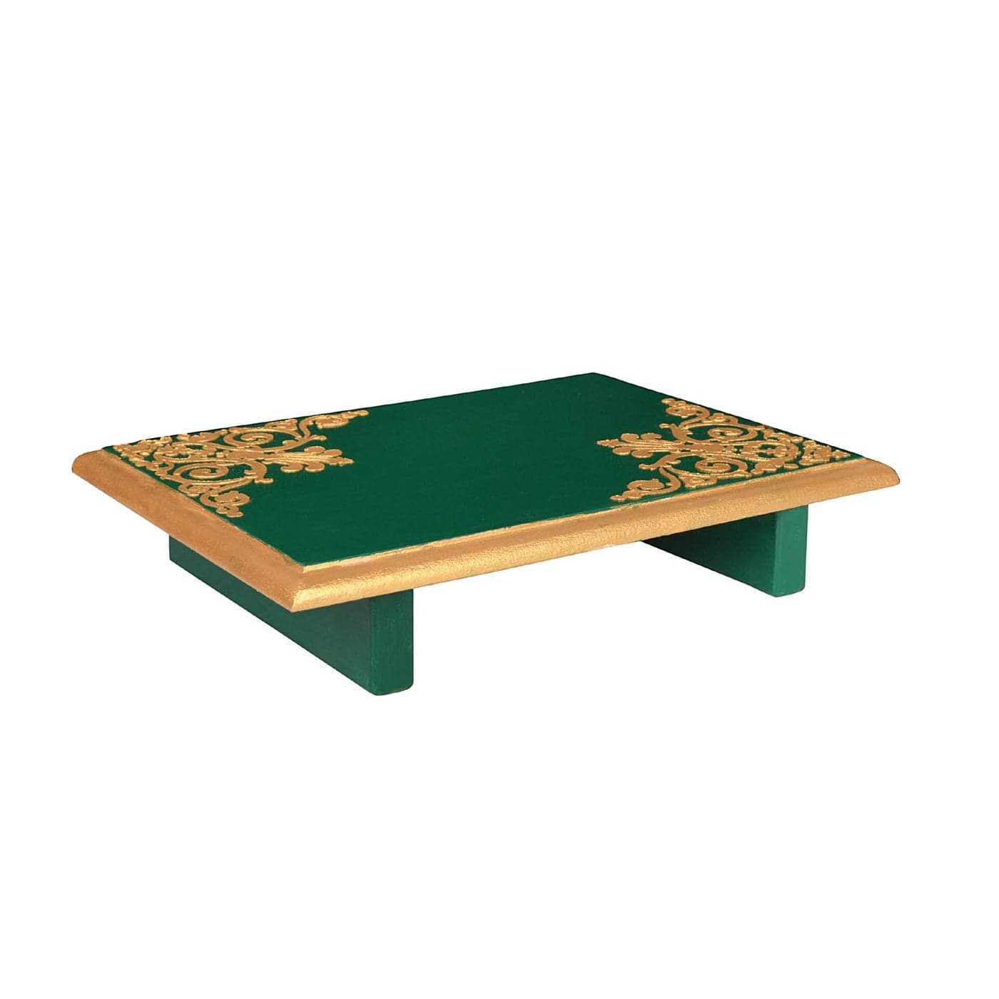 Lalhaveli Home Decorative DiwaliNavratri Pooja Special Rajasthani Print Green Pooja Chowki Patta 11 x 8 x 25 Inches