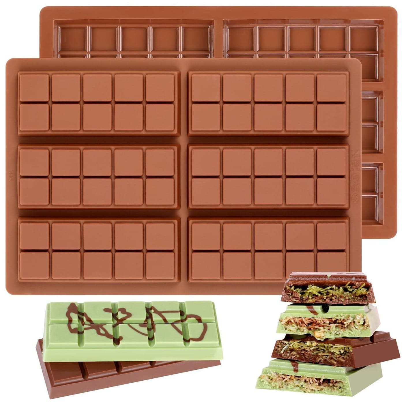 Fimary Chocolate Molds NonStick Chocolate Bar Mold Break Apart Chocolate Bar Maker Food Grade Deep Chocolate Bar Mold For Making Candy Knafeh Pistachio Chocolate Bar Set of 2