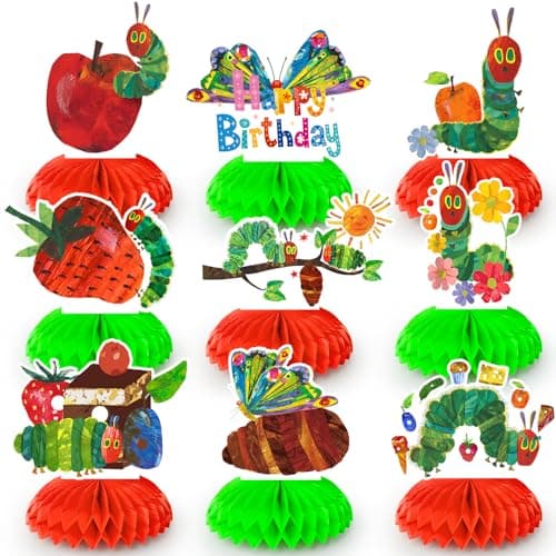 9 Pcs The Very Hungry Caterpillar Honeycomb Centerpieces 3D Double Sided Table Decorations Photo Booth Props for The Very Hungry Caterpillar Birthday Party Decoration Supplies