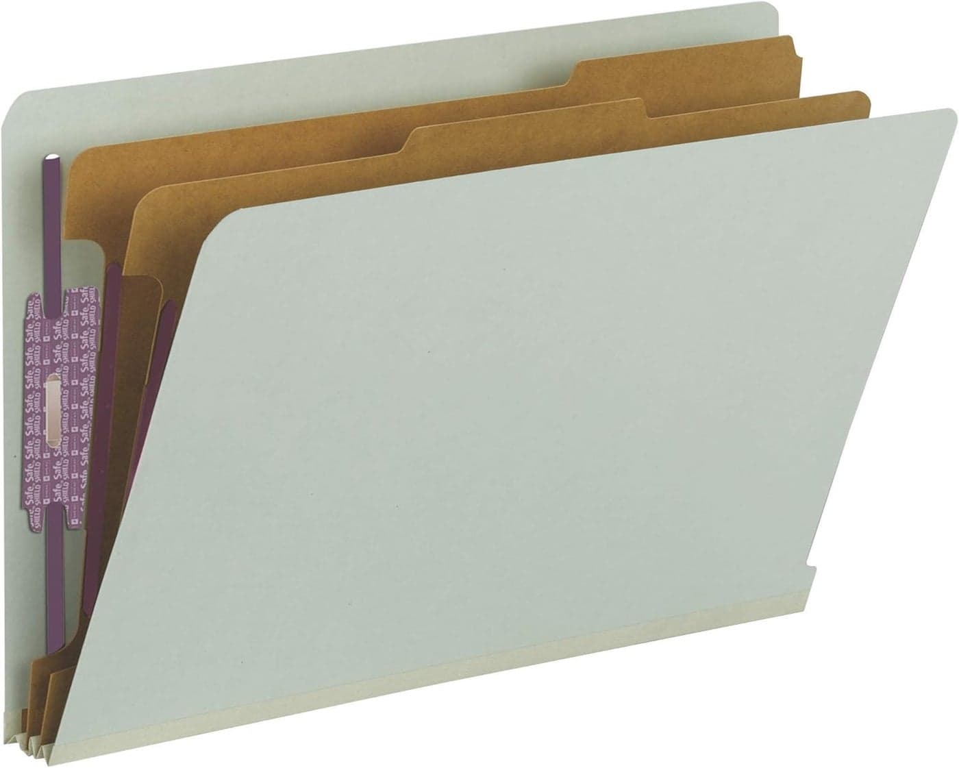 Smead 100 Recycled End Tab Pressboard Classification File Folder with SafeSHIELD Fasteners 2 Dividers 2 Expansion Legal Size GrayGreen 10 per Box 29810