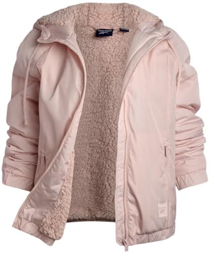 Reebok Womens Windbreaker Jacket - Water and Wind Resistant Midweight Cozy Sherpa Fleece Insulated Softshell Jacket for Women, Size Medium, Powder Pink
