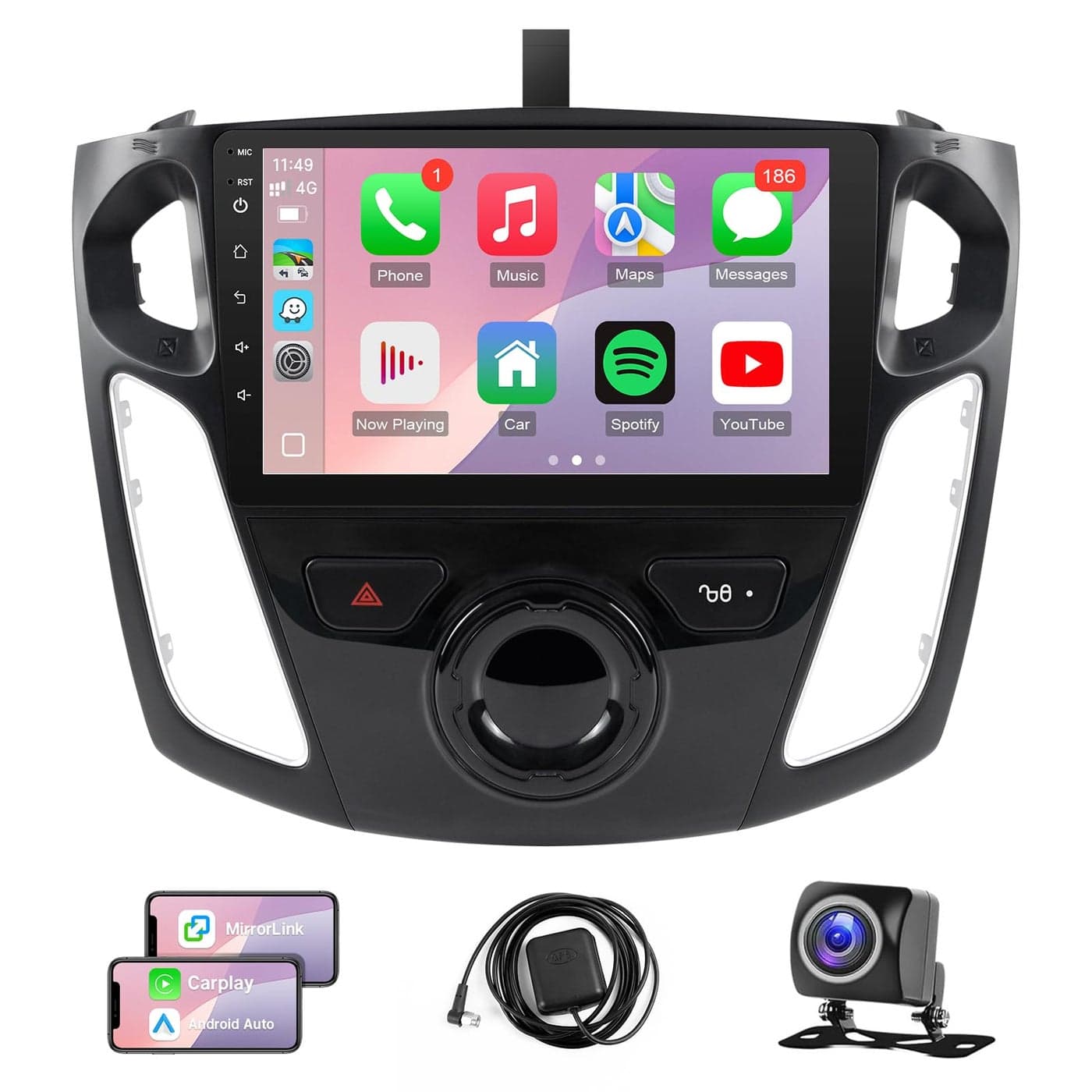 Car Stereo Radio for Ford Focus 2012 2013 2014 2015 2016 2017 2018 Wireless Apple CarPlayAndroid AutoWiFiMirror LinkGPS NavigationSWCBackup CameraMic