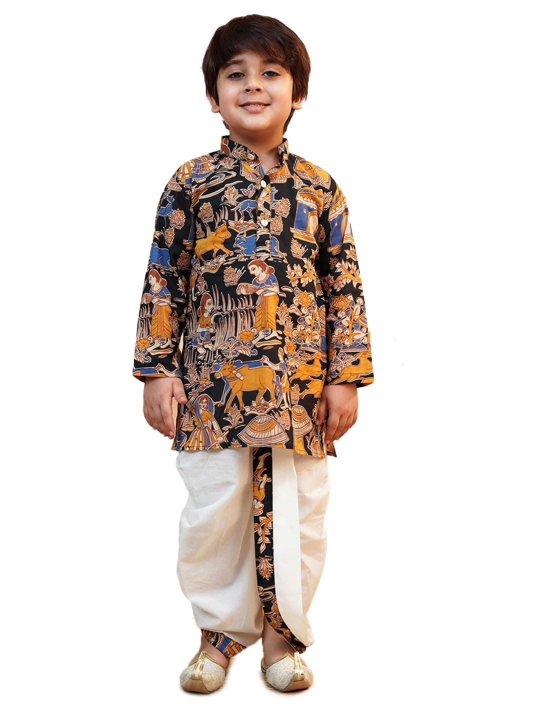 AJ DEZINES Boys Cotton Full Sleeve Abstract Black Printed Dhoti Kurta Set - Ethnic Wear | Traditional | Festival Outfit for Boys - Regular Fit (Twister-1953-BLACK-0)