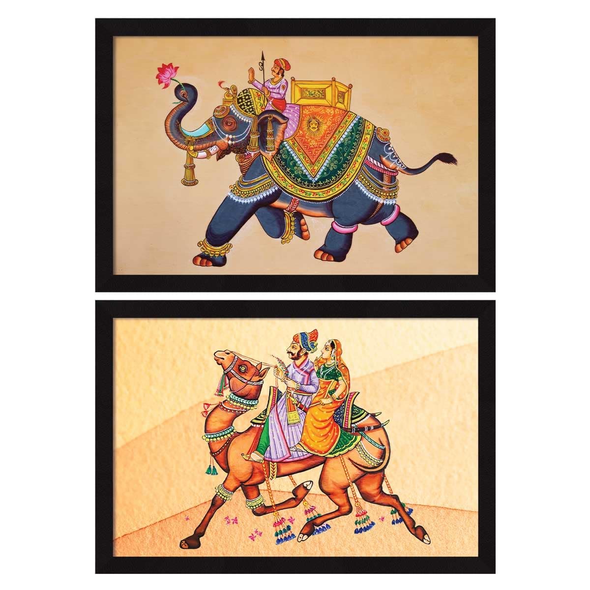 ArtX Rajasthani Indian Wall Art Painting Multicolor 120 X 180 Inches Each Set Of 2 Engineered Wood